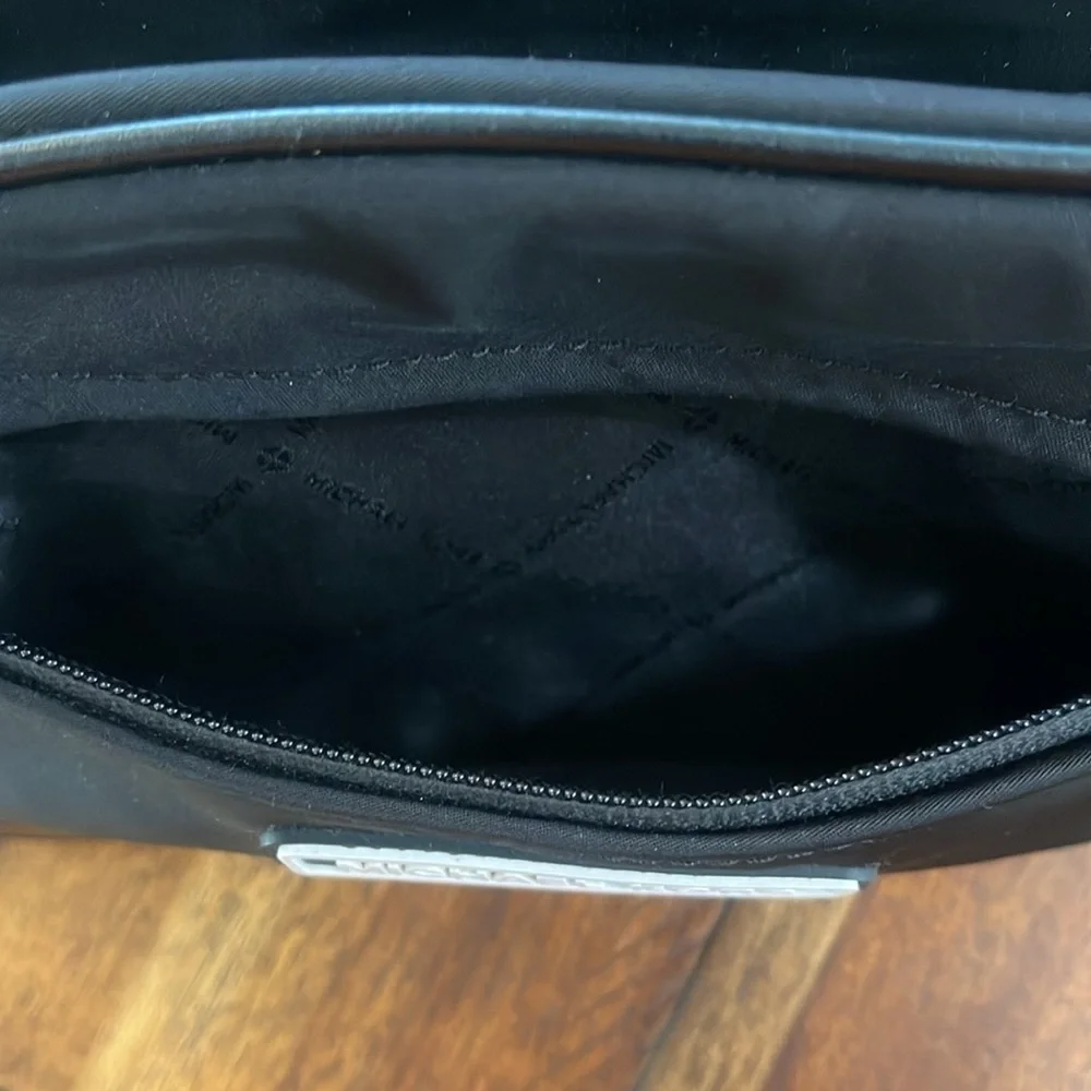 Michael Kors black white nylon camera crossbody bag webbing logo strap - Picture 12 of 17